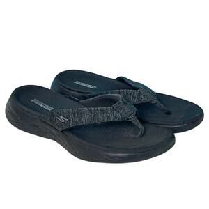 Skechers On The Go 600 Preferred Flip Flop Womens Size 8 Black Thongs Goga Mat
